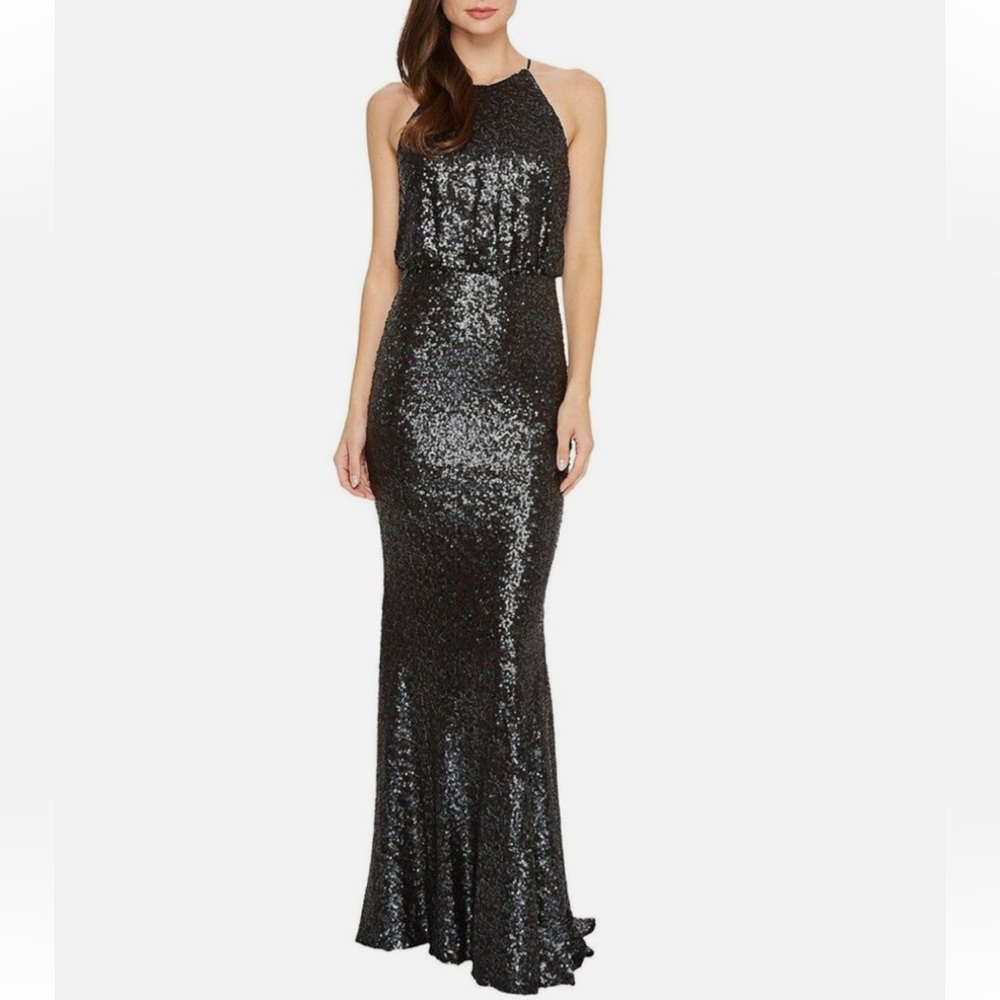 Badgley Mischka Black Sequin Maxi Dress